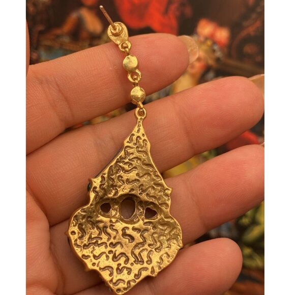 Oversized Green Cabochon Earrings - Long Drop - Picture 5 of 5